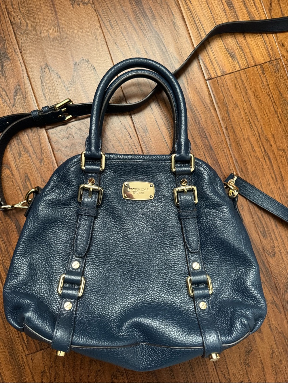 Michael Kors Navy Leather Bedford Satchel Handbag Adjustable Shoulder